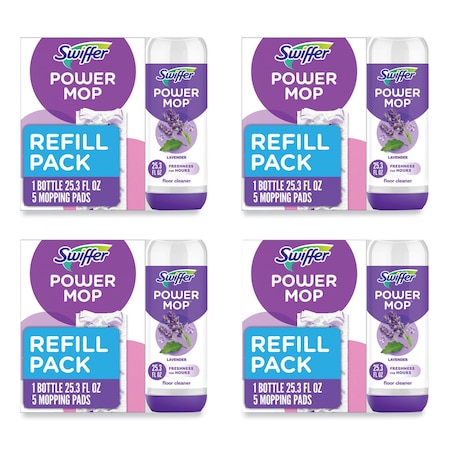 Swiffer PowerMop Cleaning Solution and Pads Refill Pack, Lavender, 25.3 oz Bottle and 5 Pads per Pack, 4PK 80734047